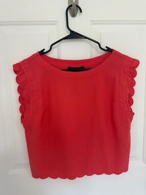 Ellen Tracy Coral-Red Scallop Sleeve Tank